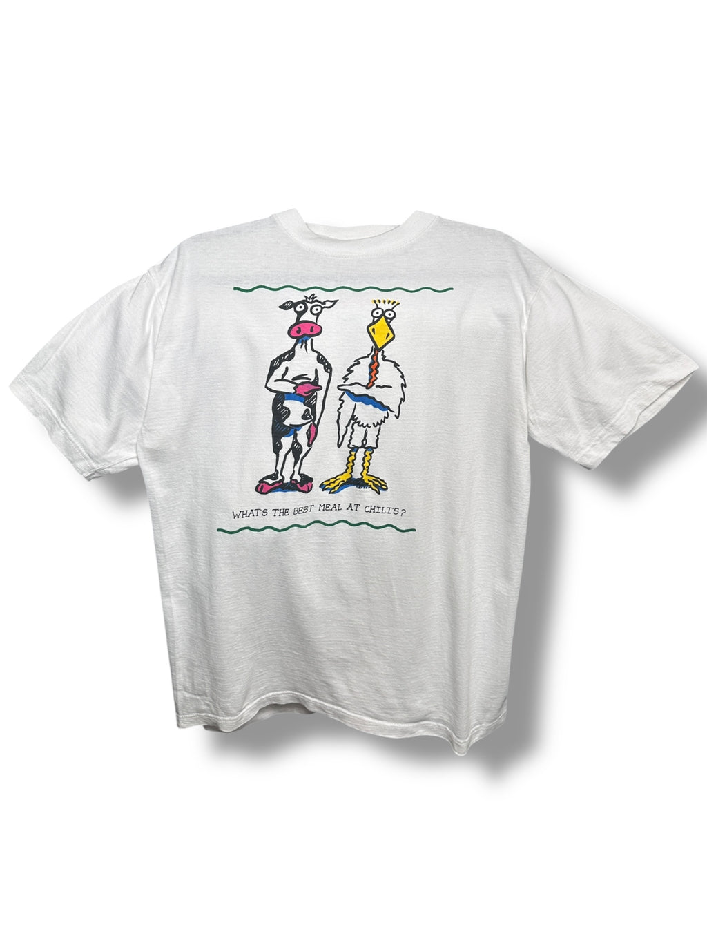 1990s T-Shirt „What’s the Best Meal at Chili’s“ | Men’s L