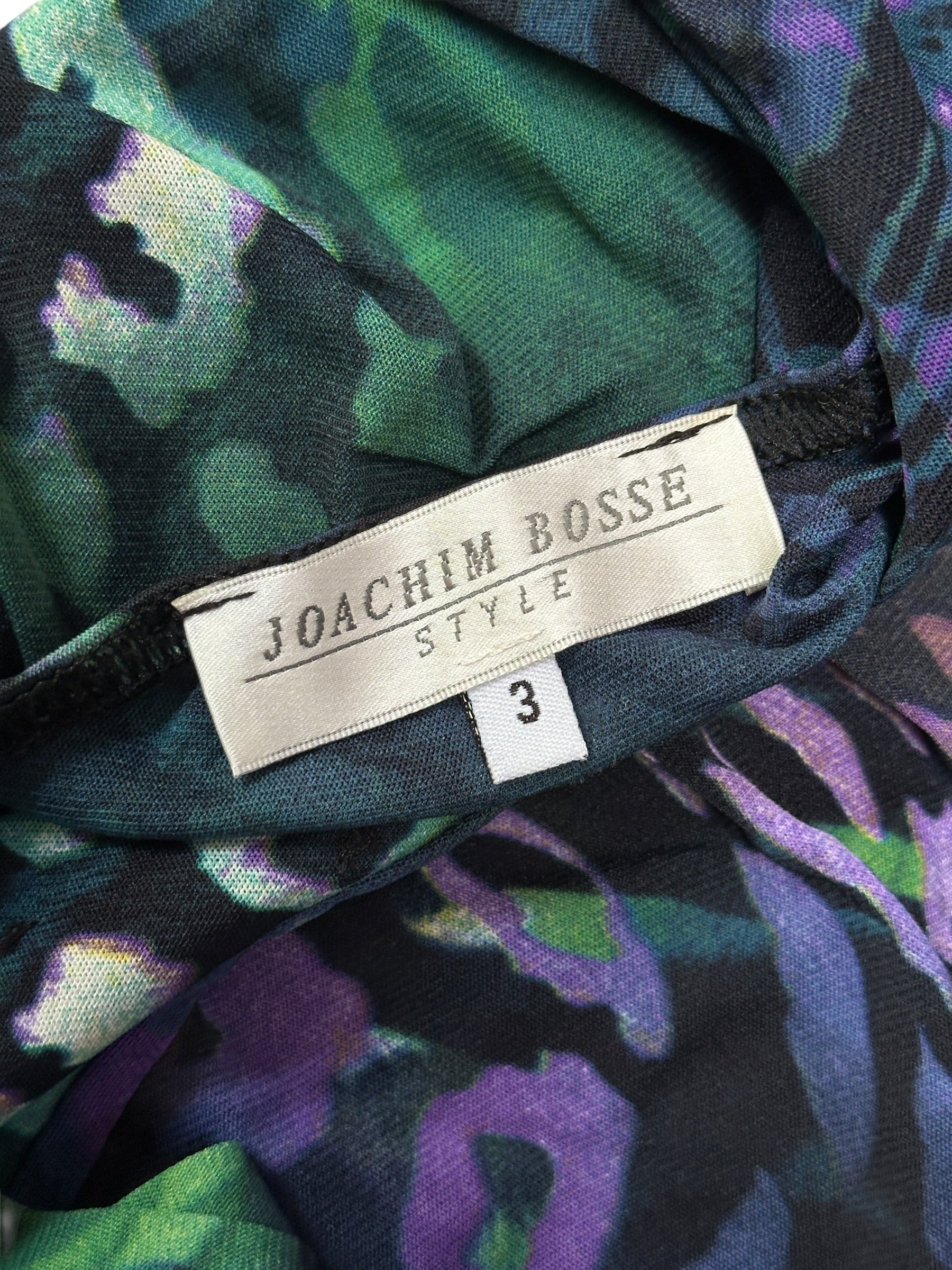 1990s Joachim Bosse Kleid Leopardprint Schwarz/Lila/Grün | Women’s Size 3 (S-M) | Vintage