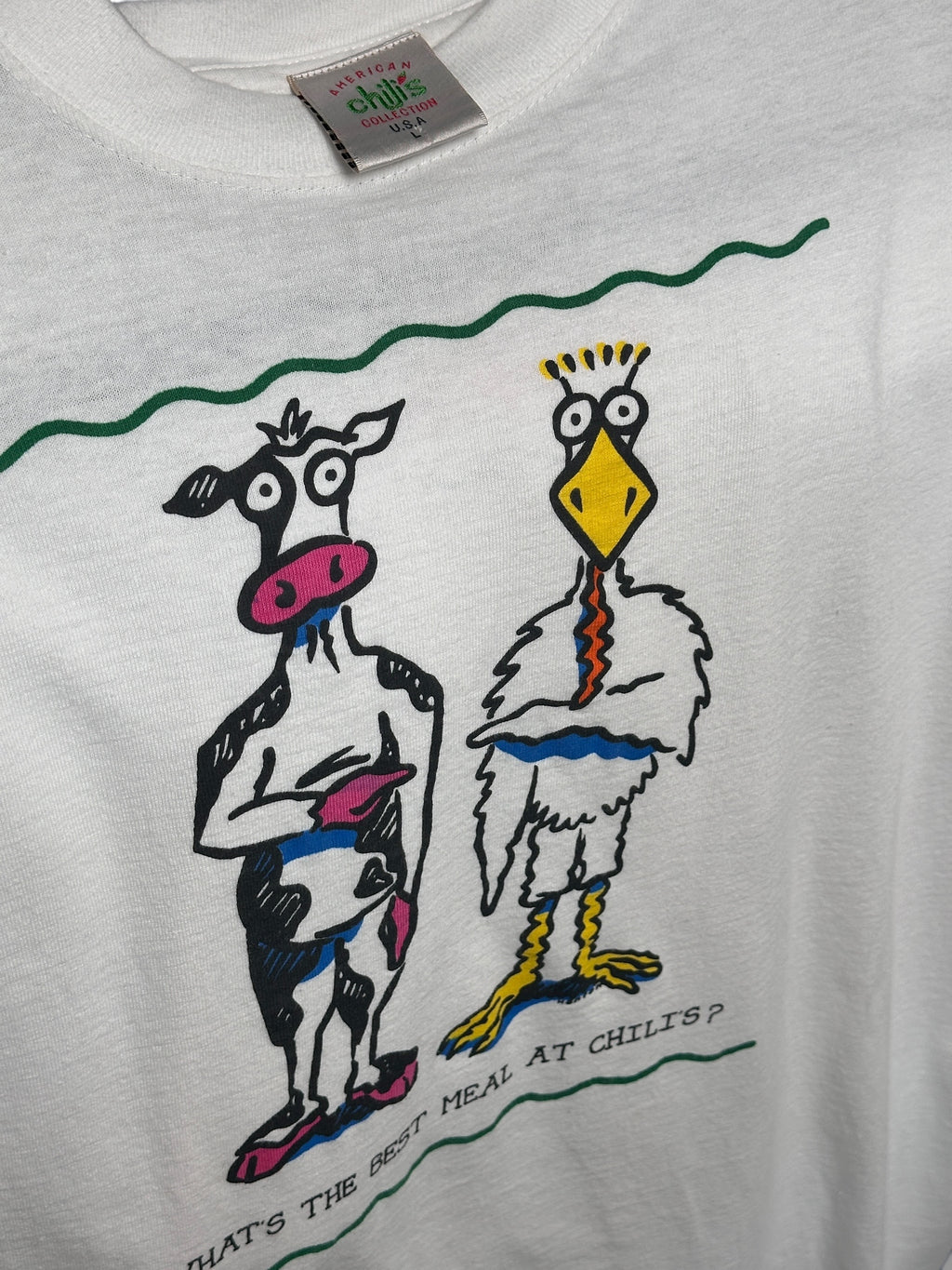 1990s T-Shirt „What’s the Best Meal at Chili’s“ | Men’s L