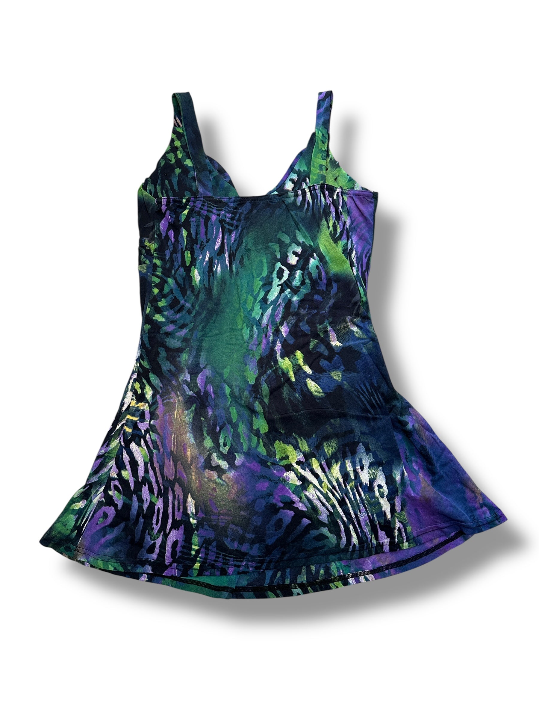 1990s Joachim Bosse Kleid Leopardprint Schwarz/Lila/Grün | Women’s Size 3 (S-M) | Vintage