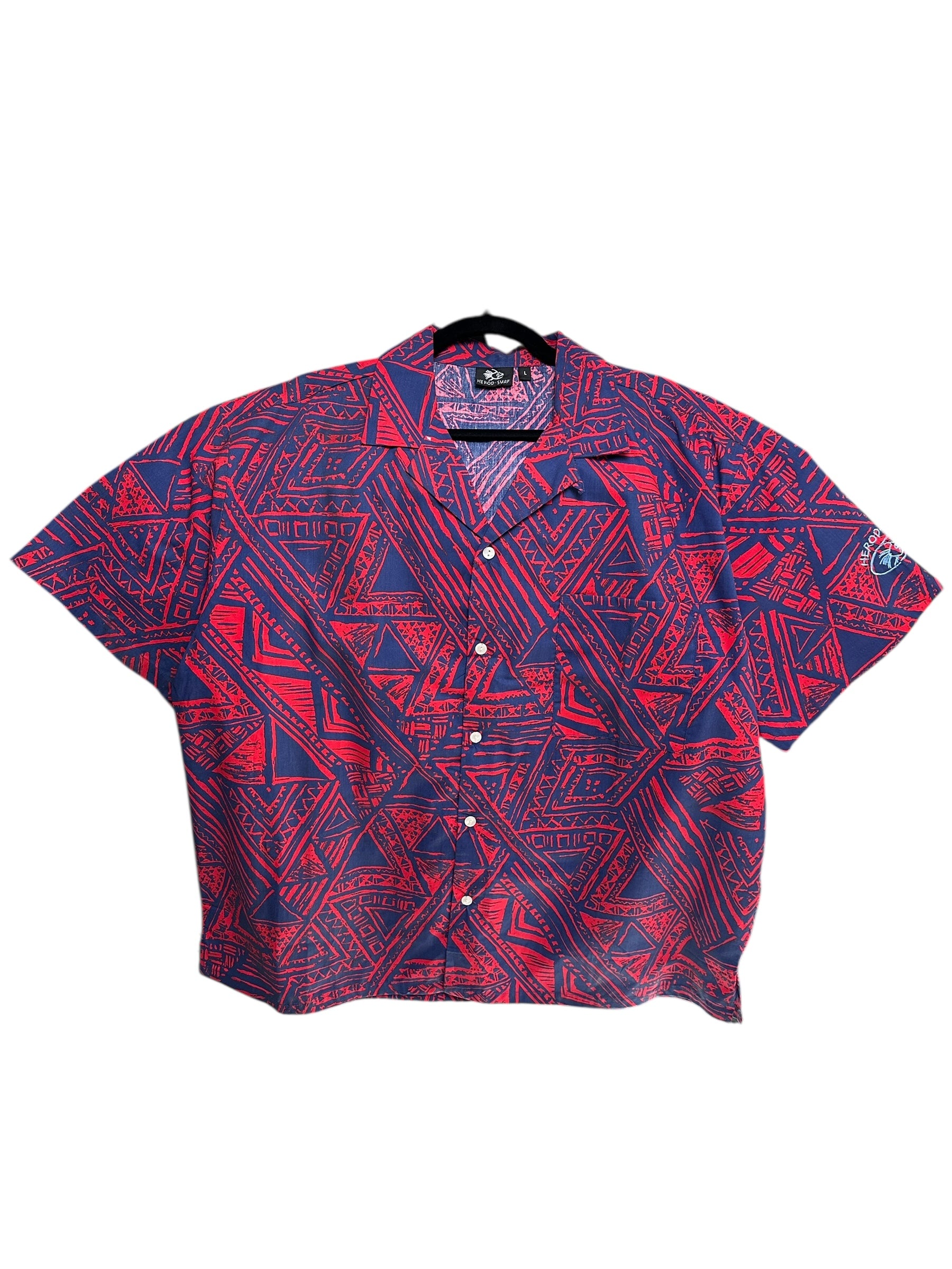 1990s Herod Surf Hemd Sommer Abstrakt Blau Rot XL | Men’s Vintage