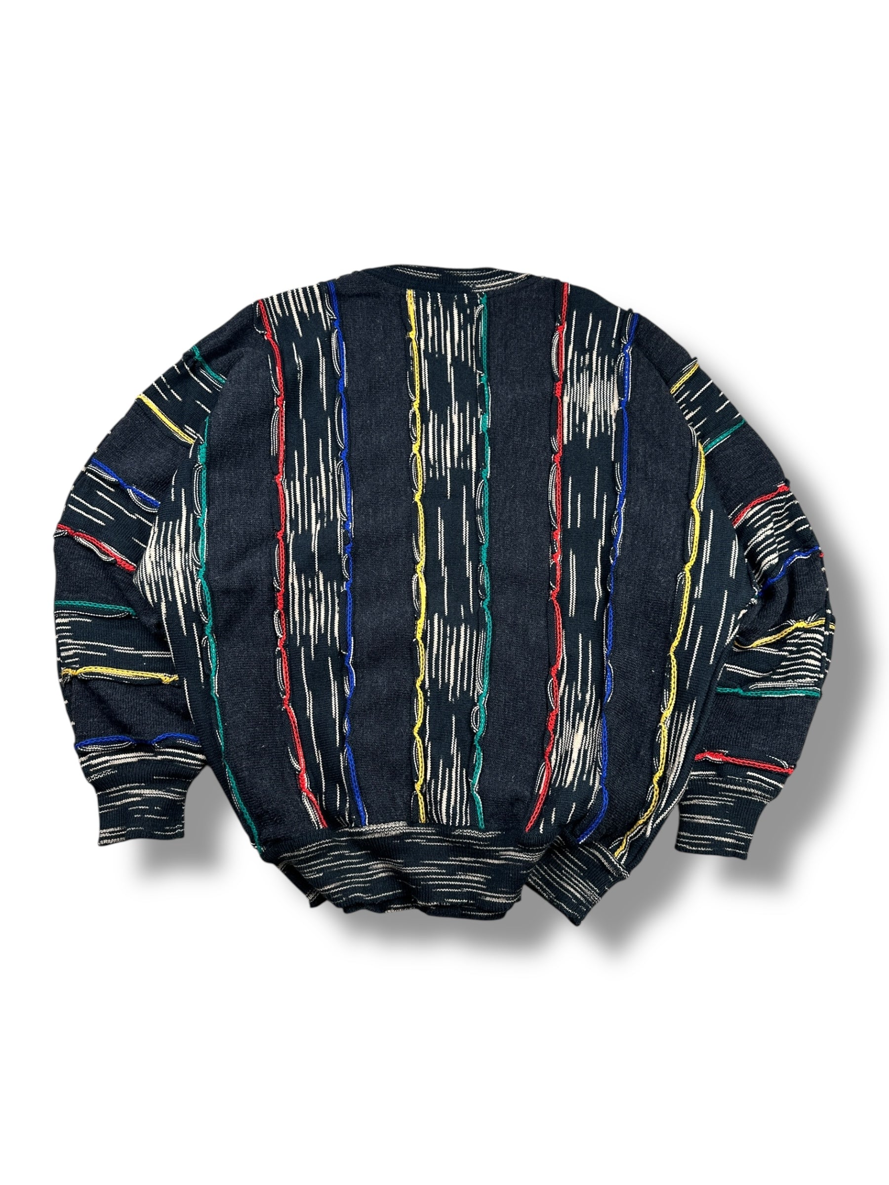 1990s Carlo Colucci Strickpullover Schwarz & Multicolor 3D-Streifen | Vintage M