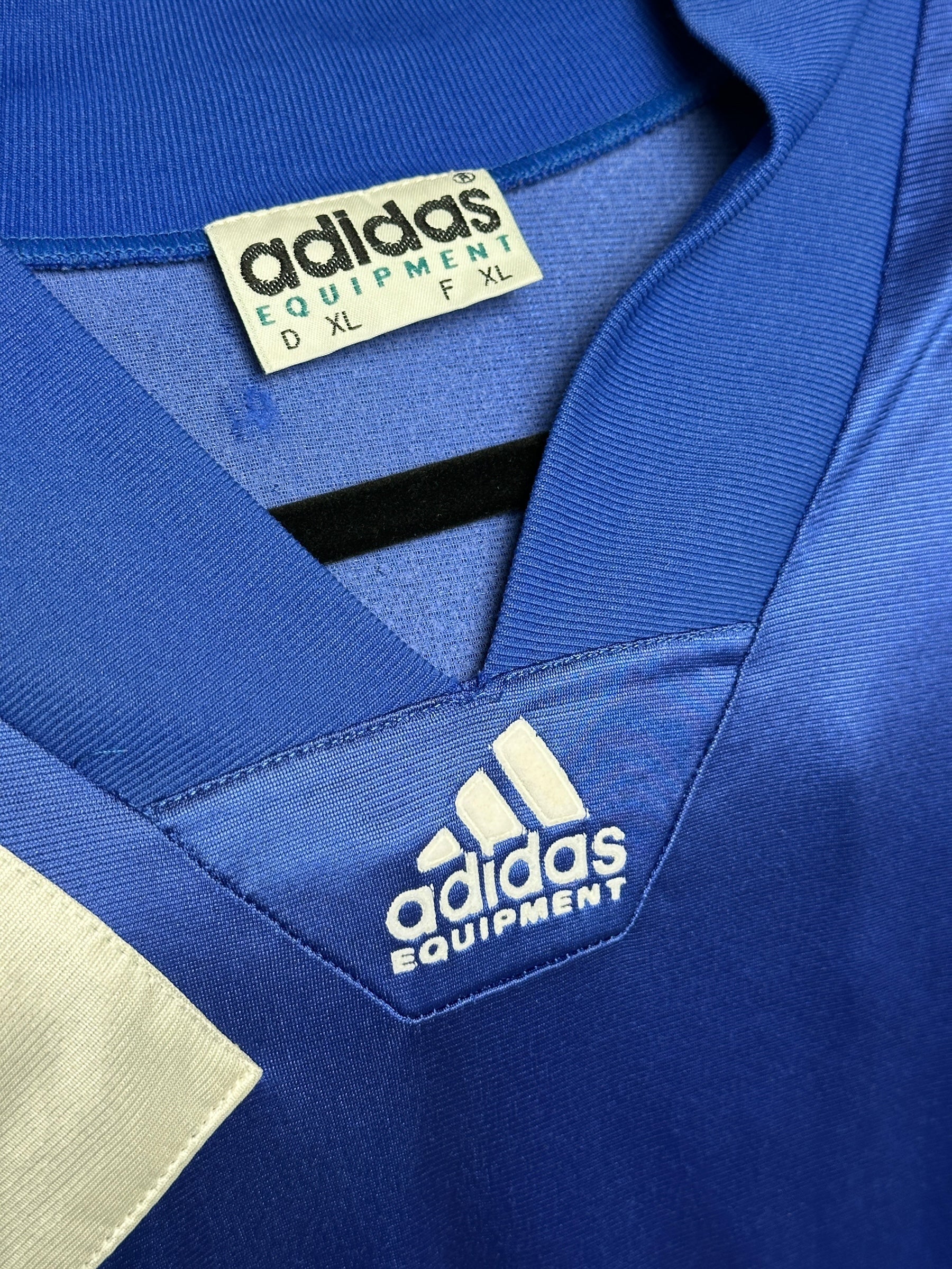 1990s Adidas Equipment Trikot Blau Weiß | Vintage XL