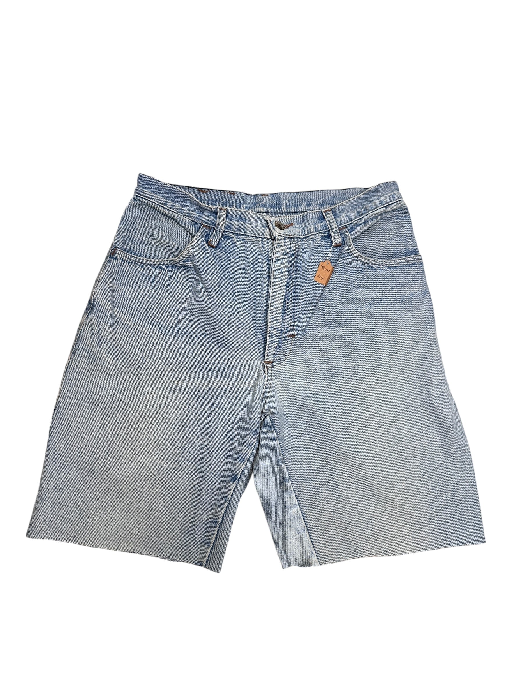1990s Jeansshorts Blau mit Schlangen-Stickerei auf Gesäßtasche | Men’s Size M | Vintage