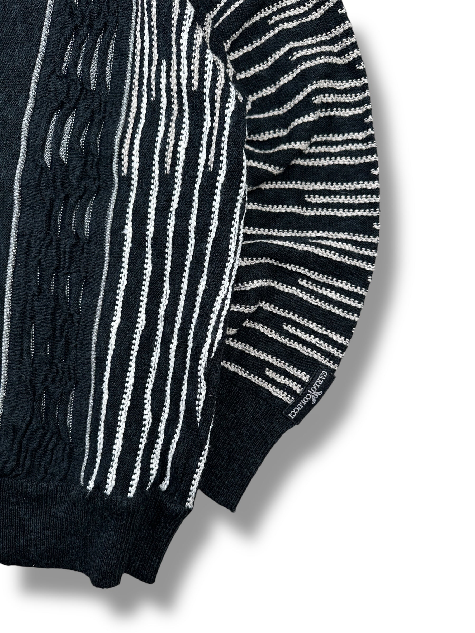 1990s Carlo Colucci Strick-Cardigan Schwarz mit weißen Streifen | Vintage M