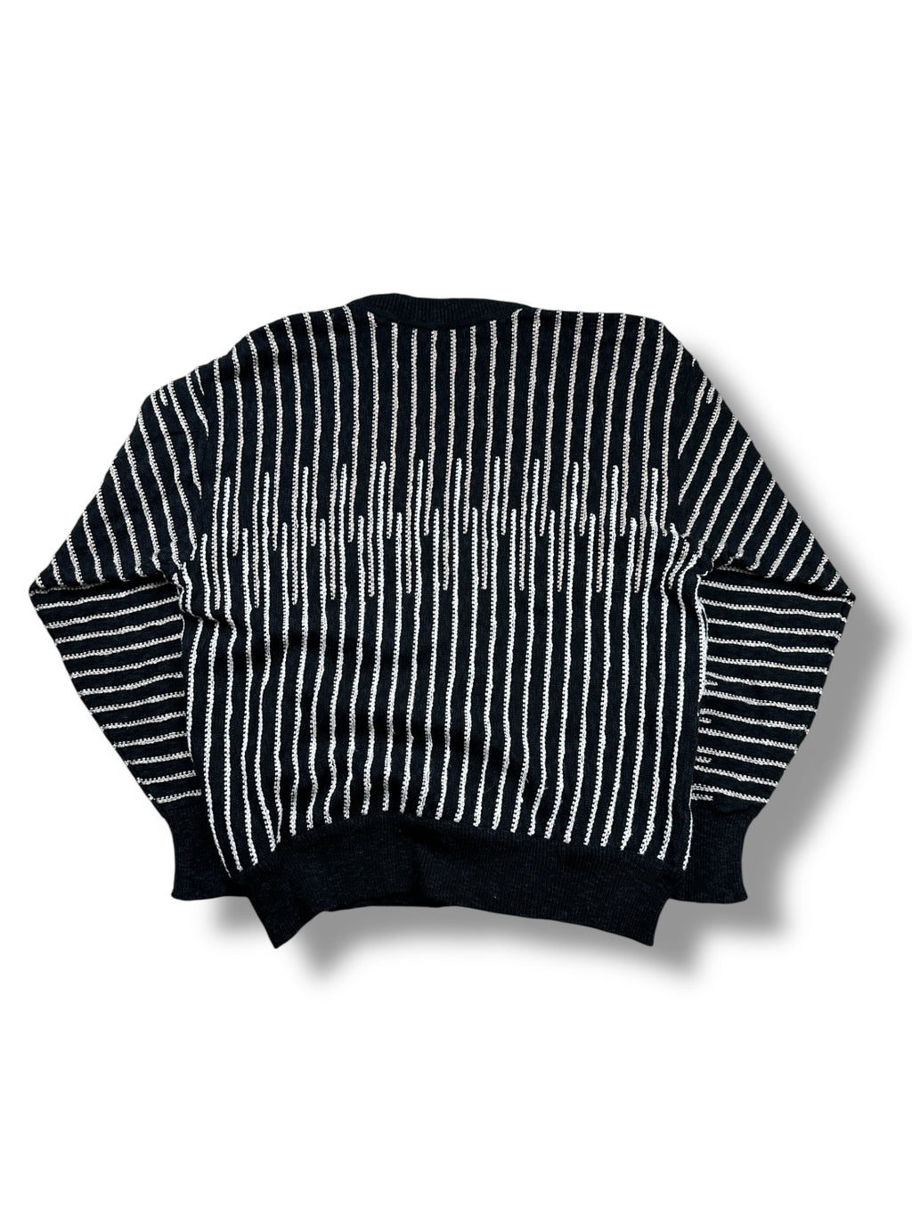 1990s Carlo Colucci Strick-Cardigan Schwarz mit weißen Streifen | Vintage M
