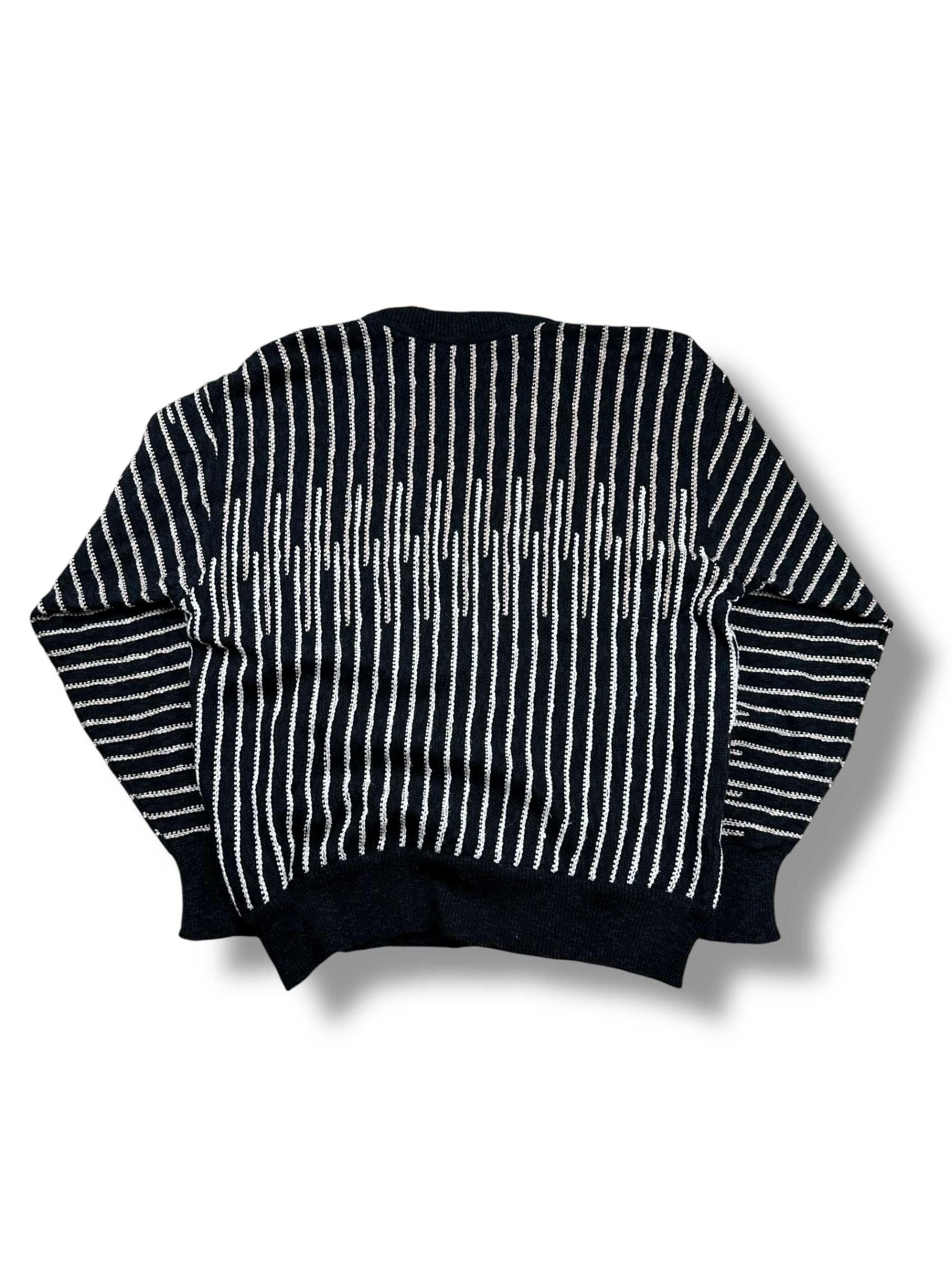 1990s Carlo Colucci Strick-Cardigan Schwarz mit weißen Streifen | Vintage M