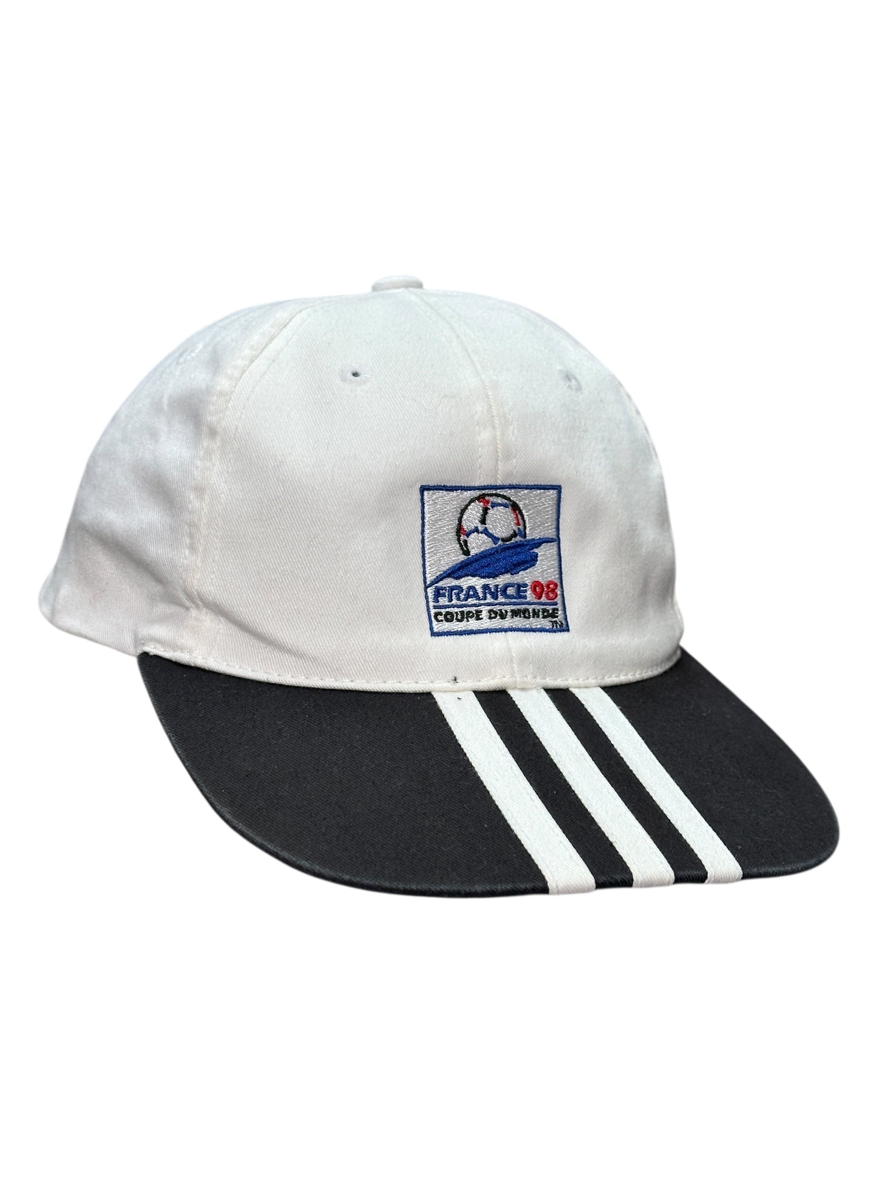 1998 Adidas France Cap | Vintage Fußball Weiß Schwarz | One Size