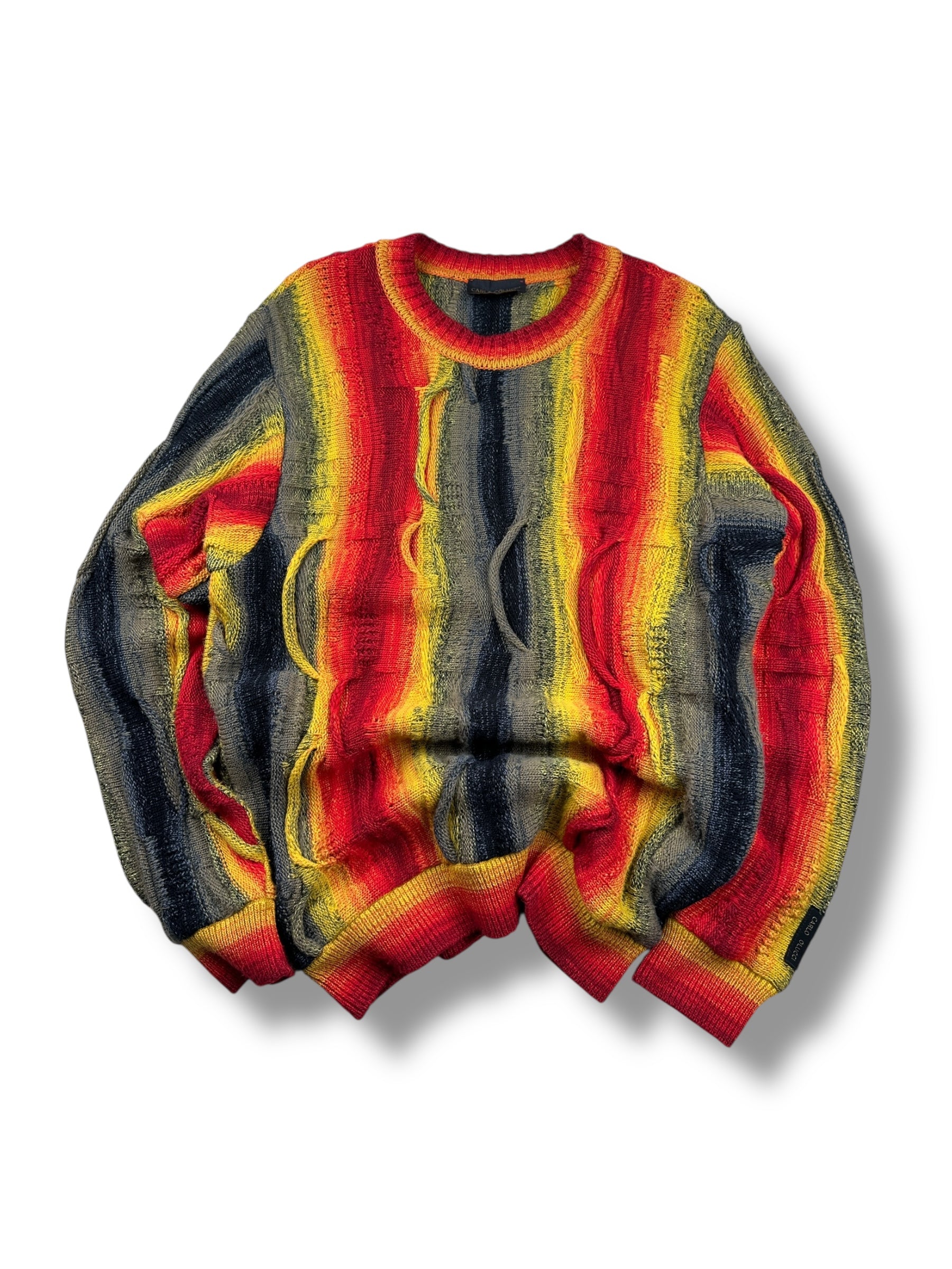 1990s Carlo Colucci Lava 3D Knit Stricksweater Rot Gelb Schwarz | Vintage Size 46