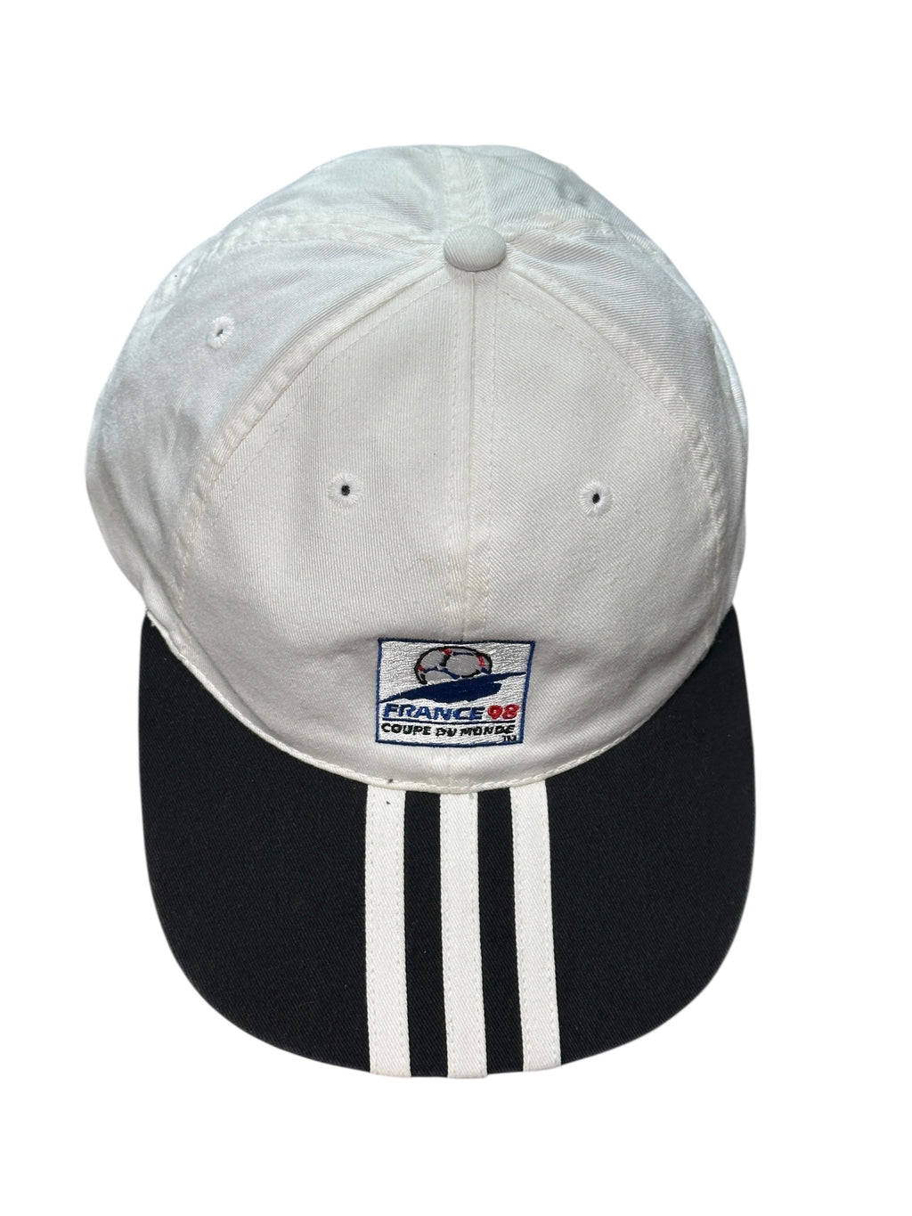 1998 Adidas France Cap | Vintage Fußball Weiß Schwarz | One Size