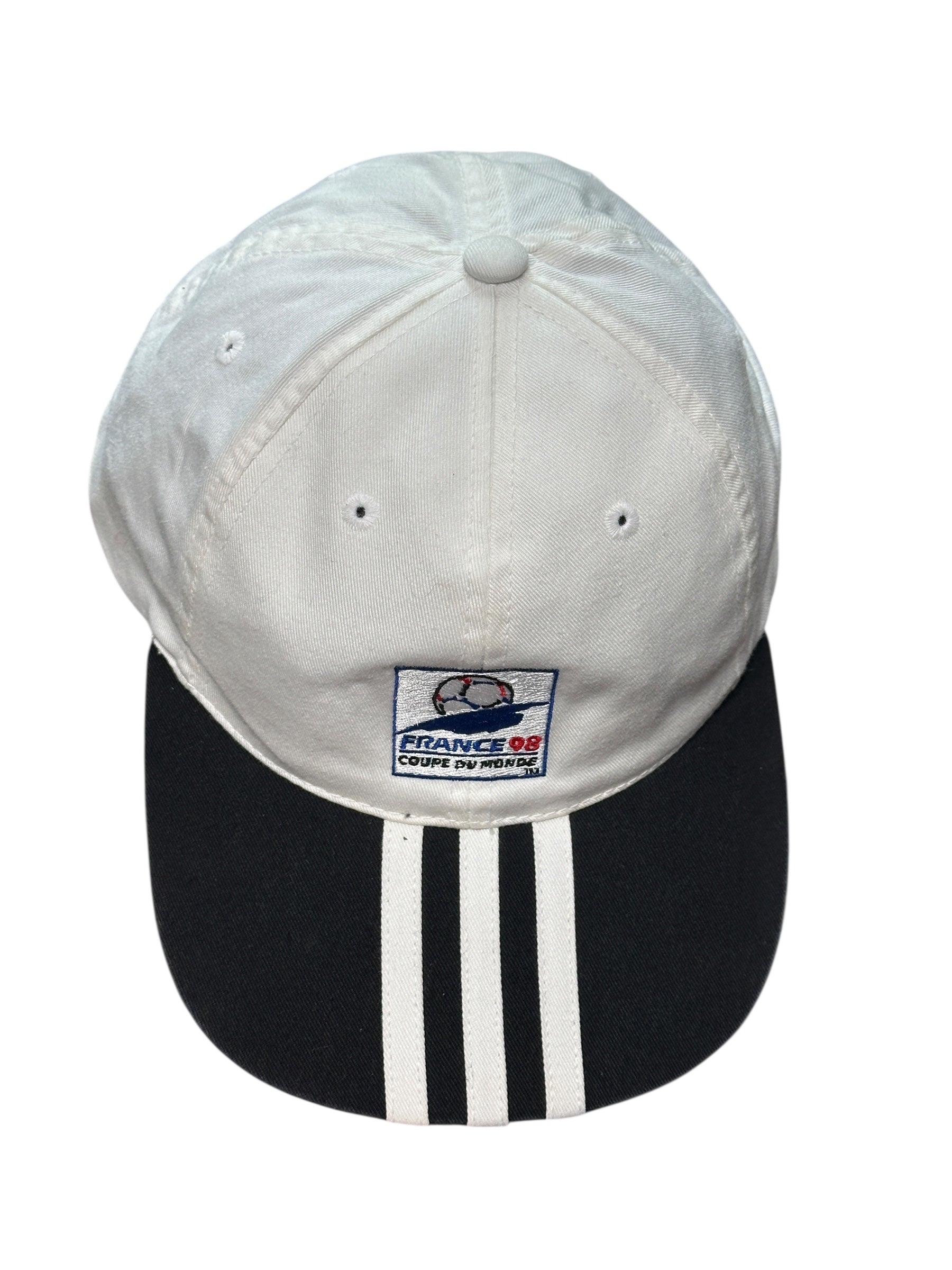 1998 Adidas France Cap | Vintage Fußball Weiß Schwarz | One Size