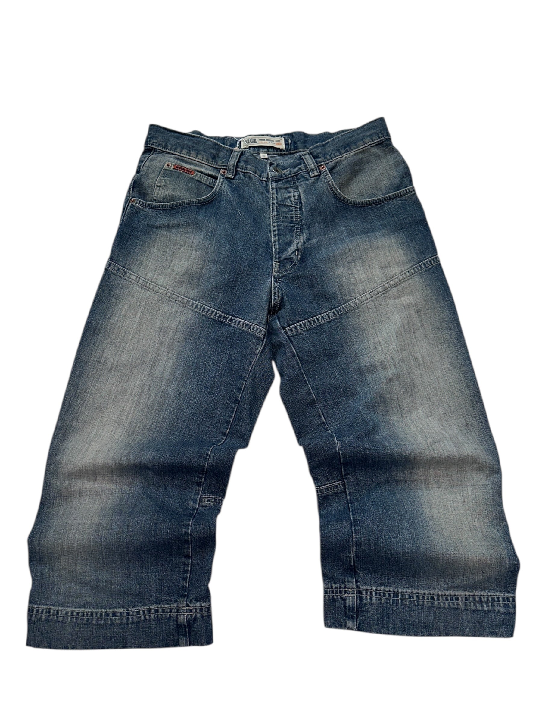 Y2K Vintage Mogul 3/4 Jorts | Gewaschene Baggy Denim Shorts Herren L