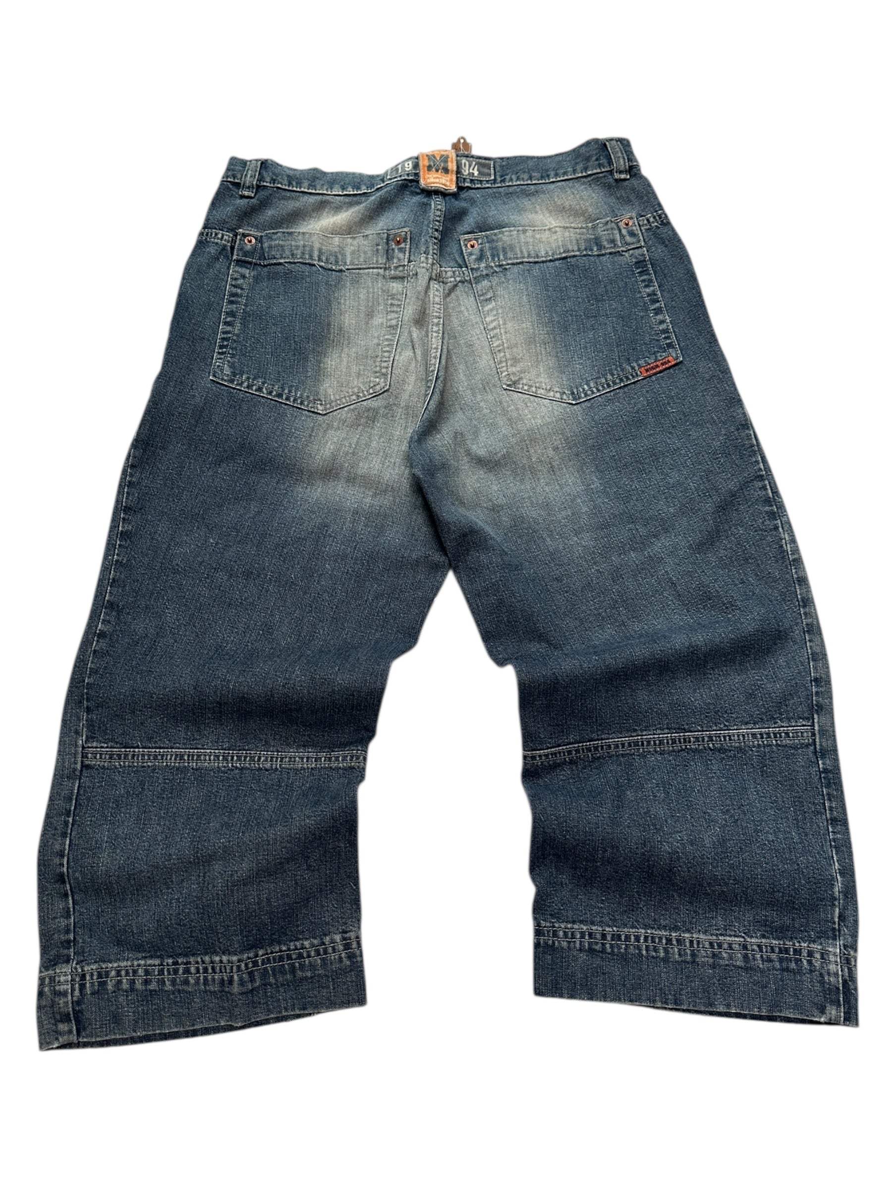 Y2K Vintage Mogul 3/4 Jorts | Gewaschene Baggy Denim Shorts Herren L