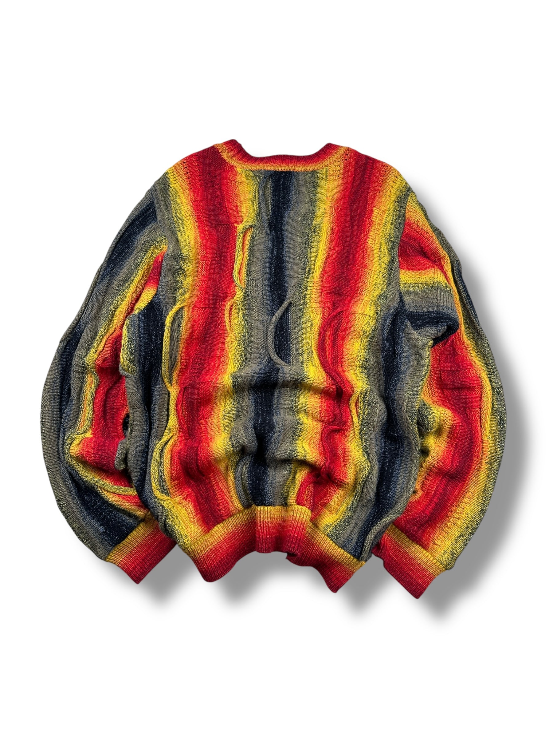 1990s Carlo Colucci Lava 3D Knit Stricksweater Rot Gelb Schwarz | Vintage Size 46
