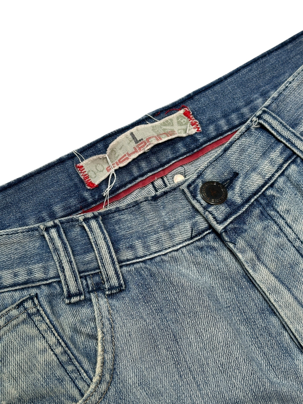 Y2K Vintage Fishbone 3/4 Jorts | Hellblaue Washed Denim Shorts Herren L
