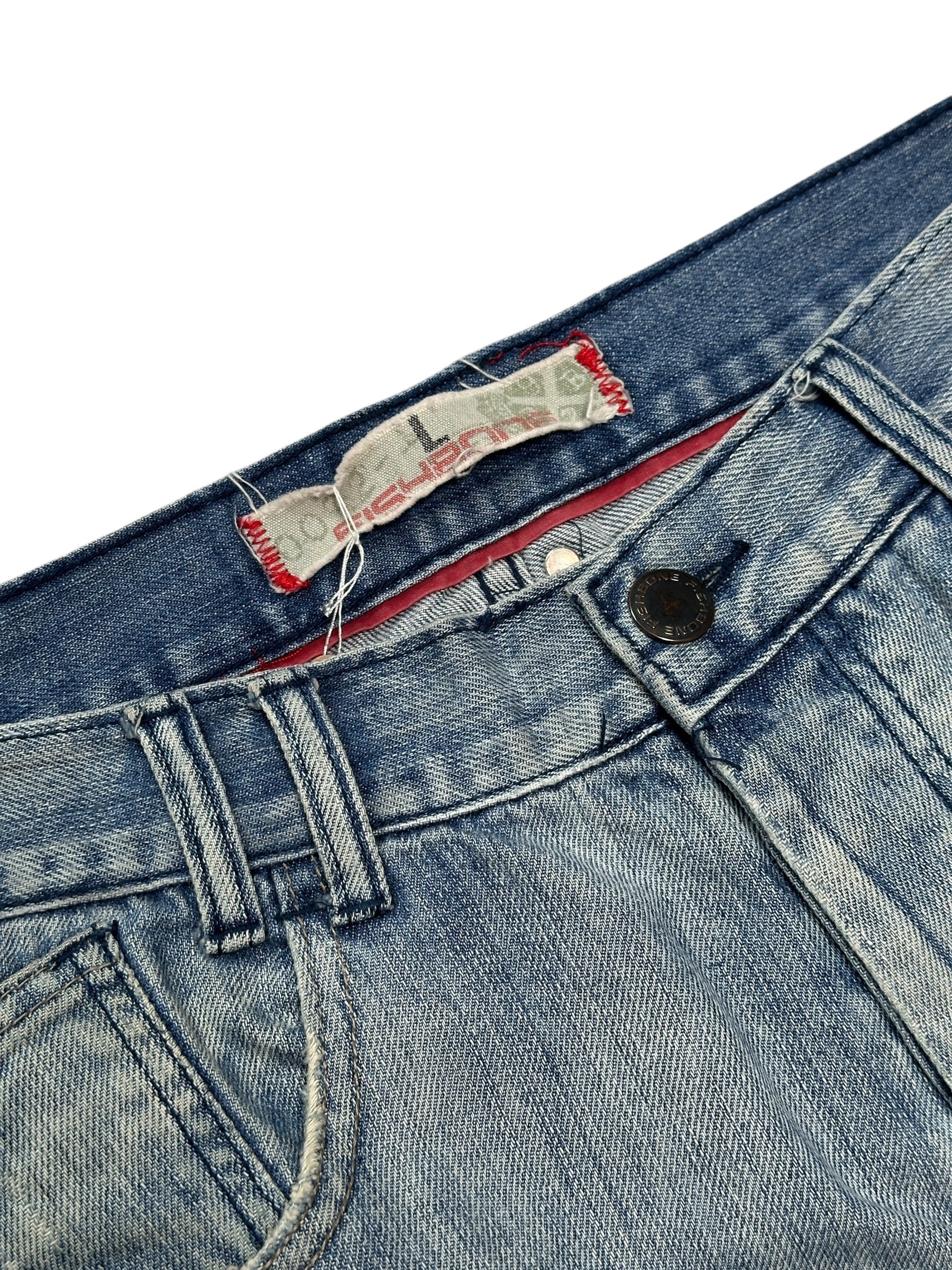 Y2K Vintage Fishbone 3/4 Jorts | Hellblaue Washed Denim Shorts Herren L