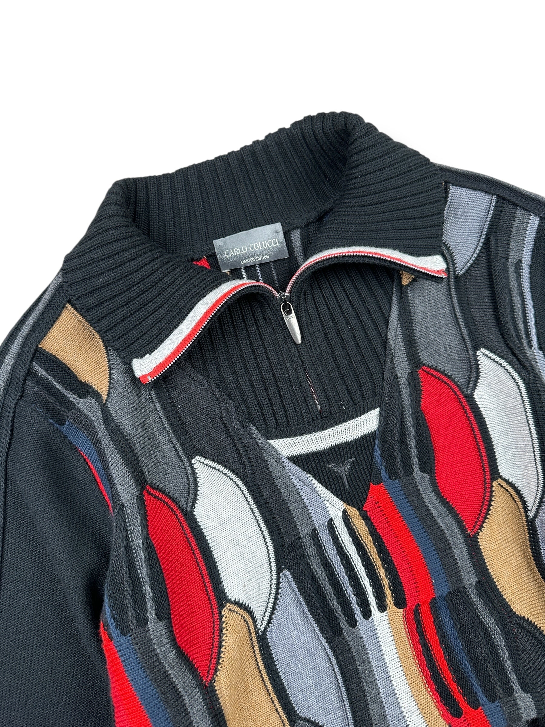 1990s Carlo Colucci Limited Edition Stricksweater Schwarz Rot | M