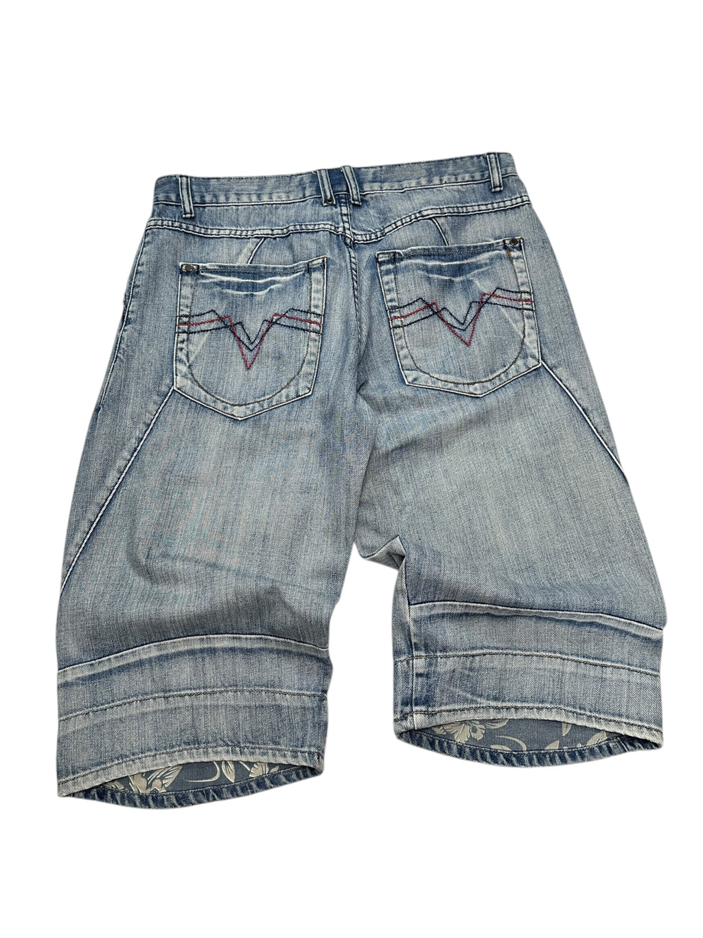 Y2K Vintage Fishbone 3/4 Jorts | Hellblaue Washed Denim Shorts Herren L