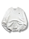 1990s Chemise Lacoste V-Neck Stricksweater Weiß | Made in France | Vintage M