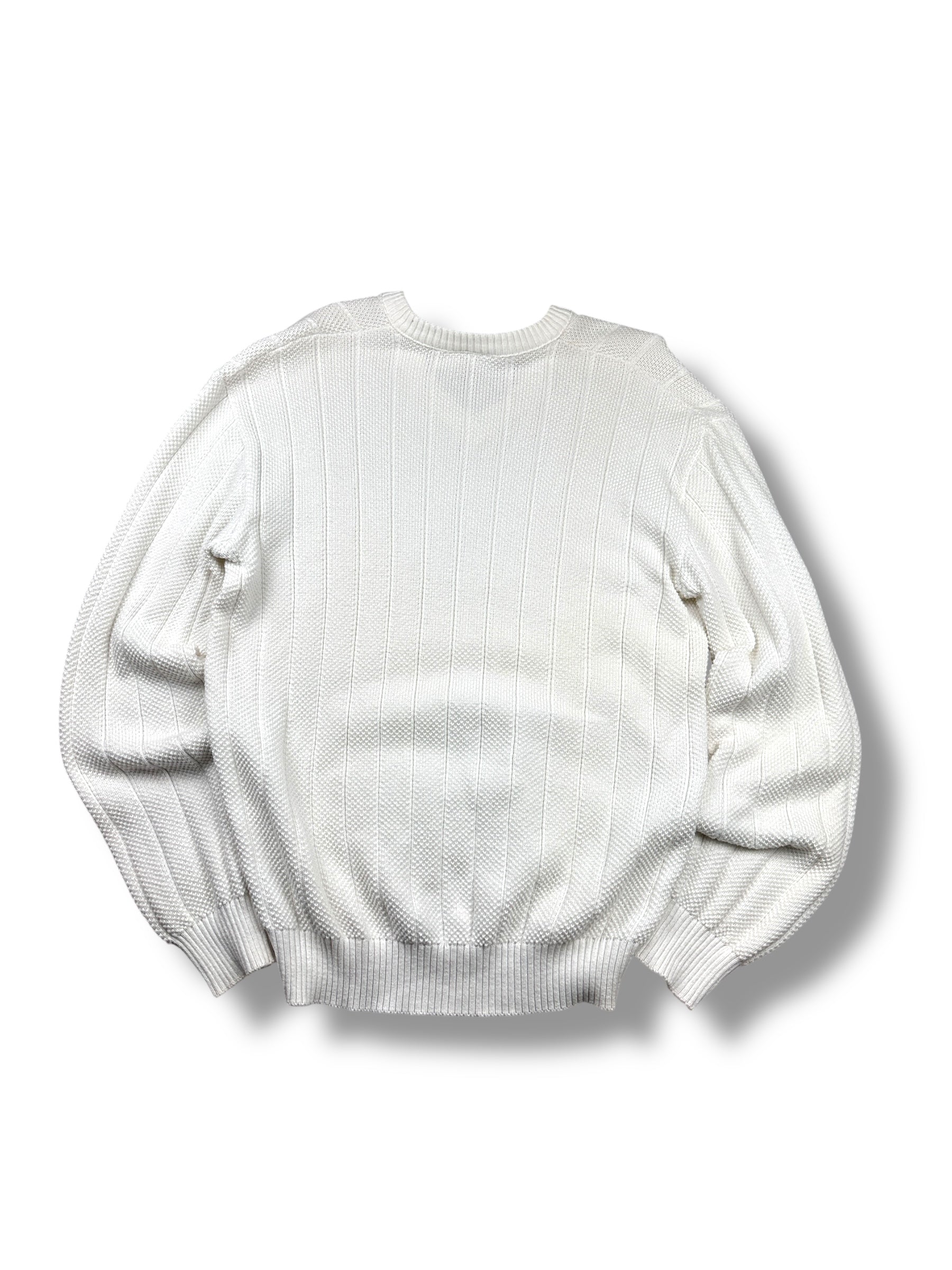 1990s Chemise Lacoste V-Neck Stricksweater Weiß | Made in France | Vintage M